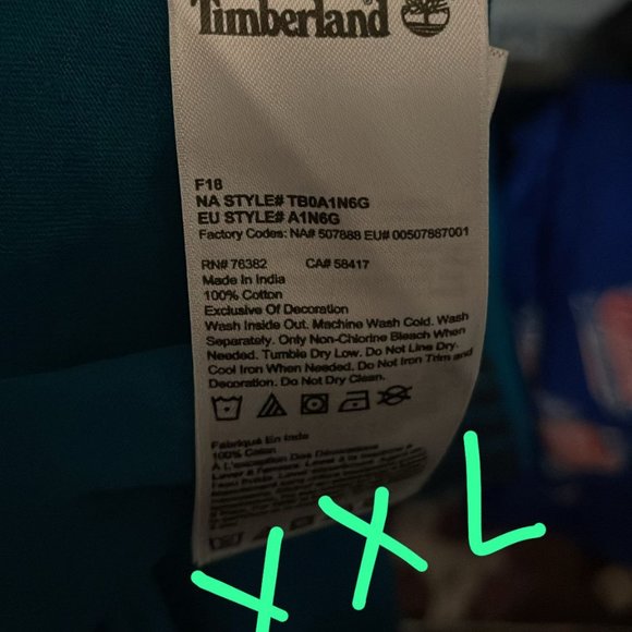 Timberland Men's LONG SLEEVE TURQUOISE T-Shirt A1N6G-N08 SIZES: XL-XXL - Picture 6 of 6